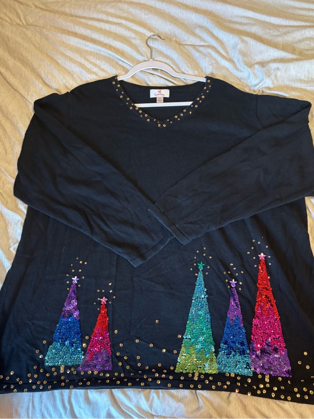 Quacker Factory Women's Christmas Tree Sequin Multicolored Fun 3X Sweater
